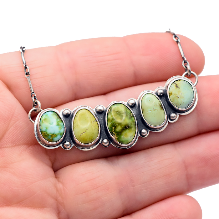 Sonoran Gold & Verde Valley Turquoise Stone Collector Bar Necklace
