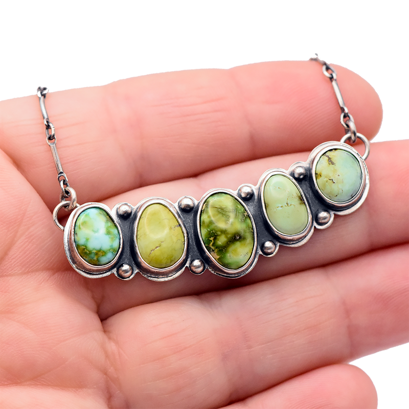 Sonoran Gold & Verde Valley Turquoise Stone Collector Bar Necklace