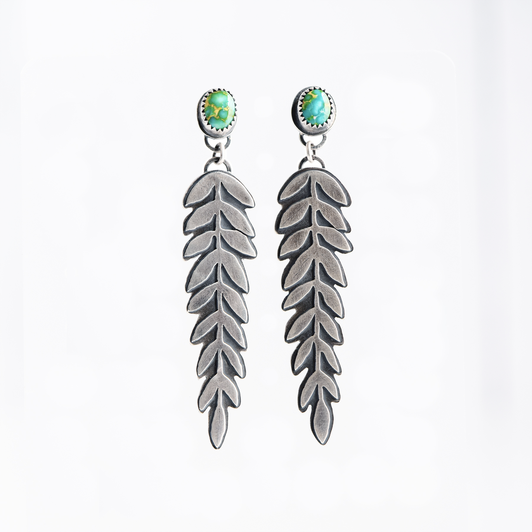 Sonoran Gold Turquoise Fern Leaf Post Earrings
