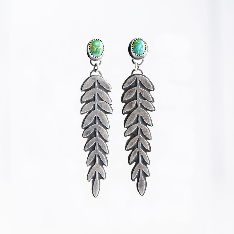 Sonoran Gold Turquoise Fern Leaf Post Earrings