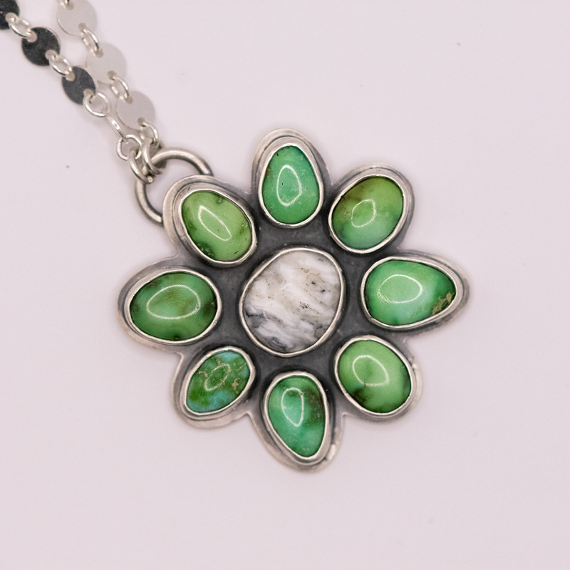Soul Flower Pendant: Verde Valley & White Buffalo Turquoise