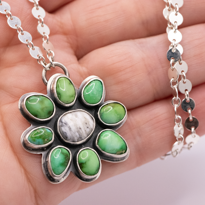 Soul Flower Pendant: Verde Valley & White Buffalo Turquoise