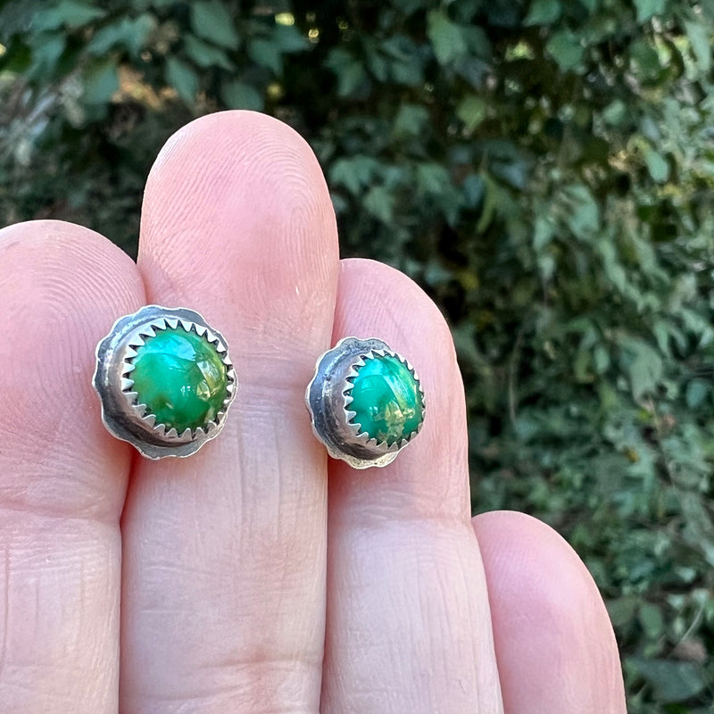 Emerald Valley Turquoise Sterling Silver Scalloped Studs