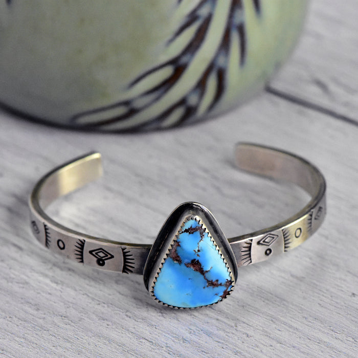 Stamped Sterling Silver Cuff with Golden Hills Turquoise