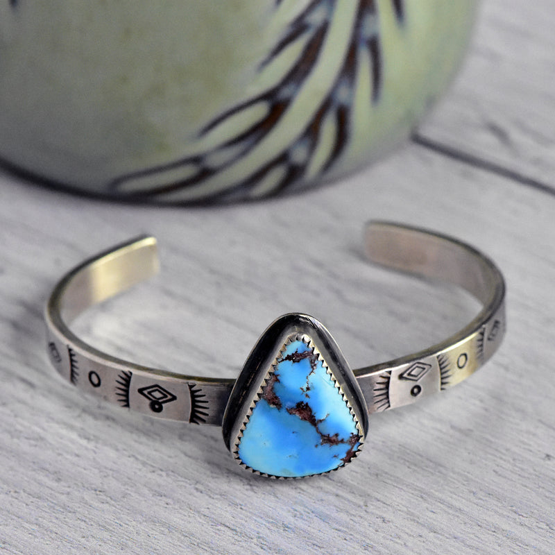 Stamped Sterling Silver Cuff with Golden Hills Turquoise