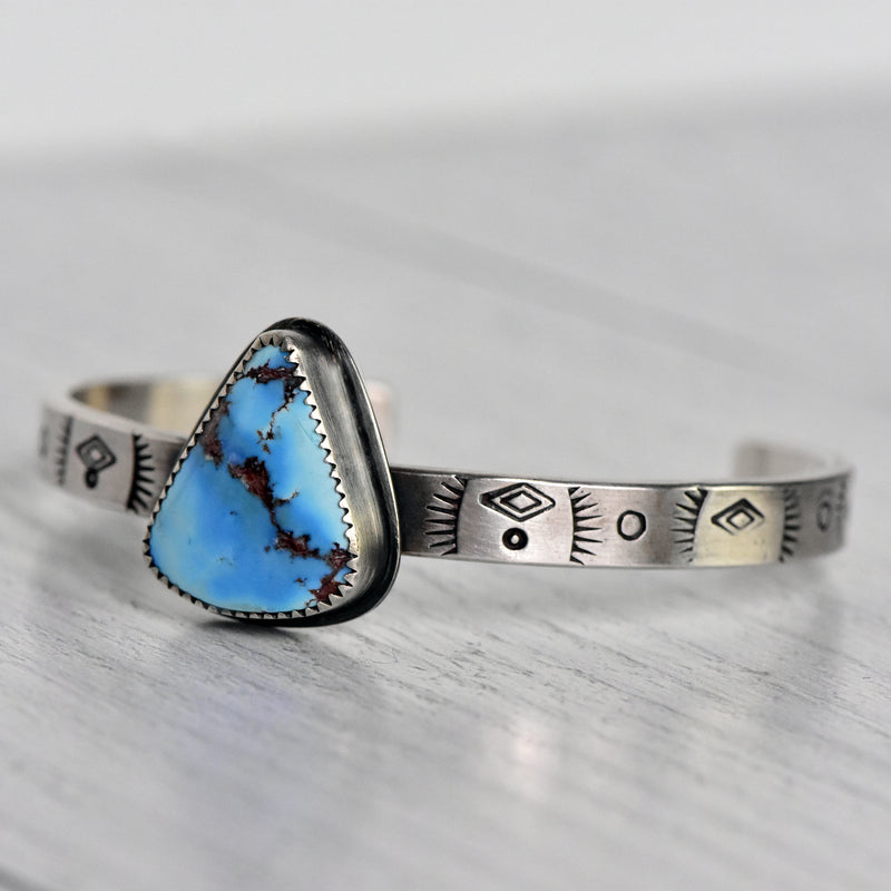Stamped Sterling Silver Cuff with Golden Hills Turquoise