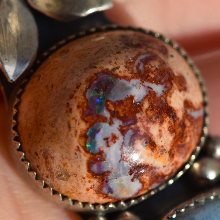 Sterling Silver Lily Pendant with Golden Hill Turquoise & Mexican Fire Opal