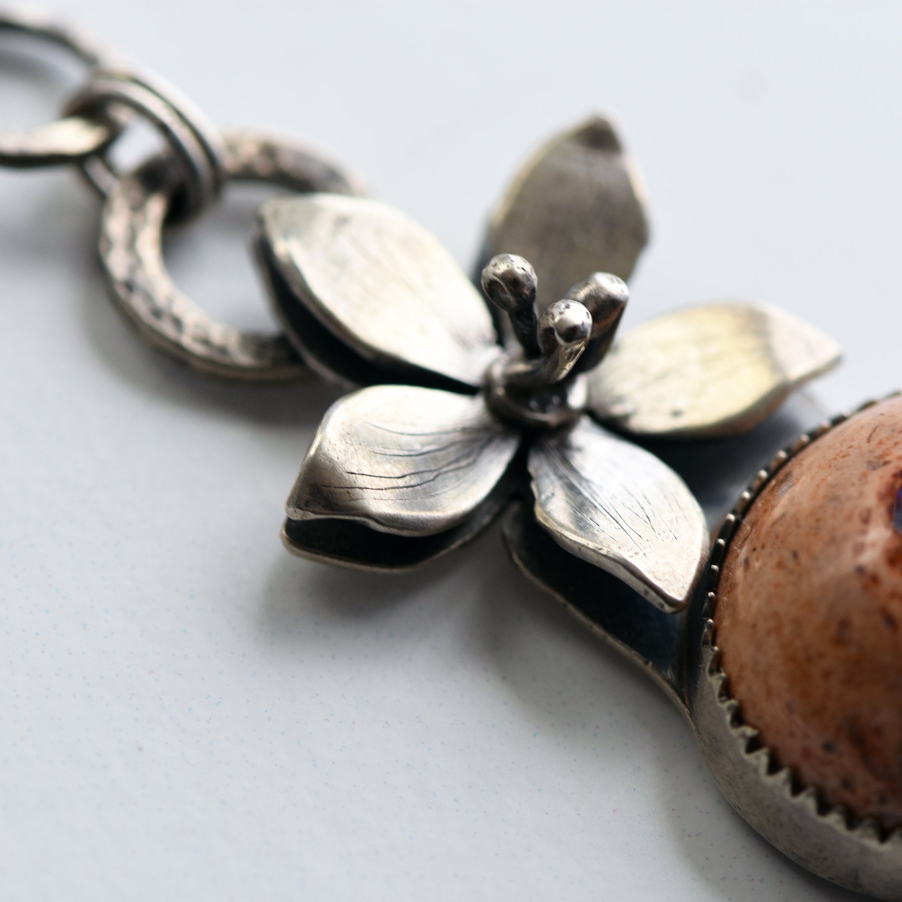 Sterling Silver Lily Pendant with Golden Hill Turquoise & Mexican Fire Opal