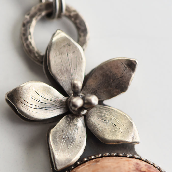 Sterling Silver Lily Pendant with Golden Hill Turquoise & Mexican Fire Opal