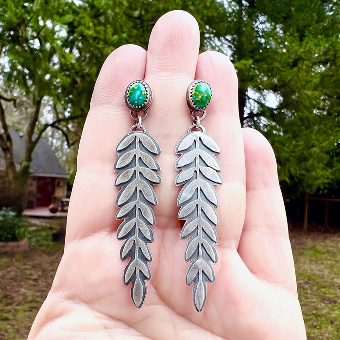 Sonoran Gold Turquoise Fern Leaf Post Earrings