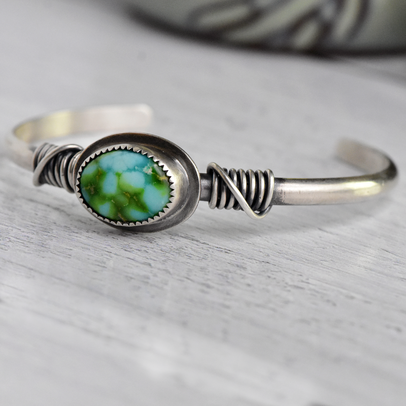 Wire-Wrapped Sterling Silver Cuff with Sonoran Gold Turquoise
