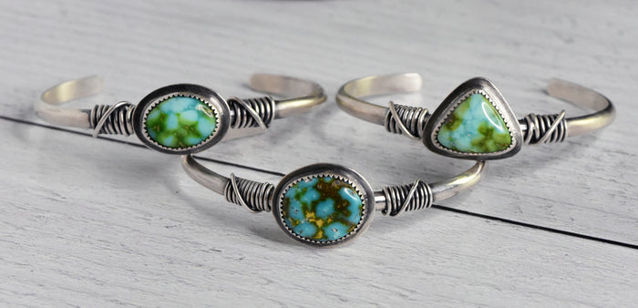 Wire-Wrapped Sterling Silver Cuff with Sonoran Gold Turquoise