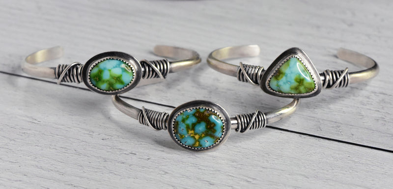 Wire-Wrapped Sterling Silver Cuff with Sonoran Gold Turquoise