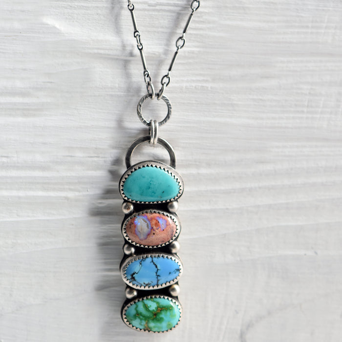 Stone Collector Necklace with Turquoise & Mexican Fire Opal