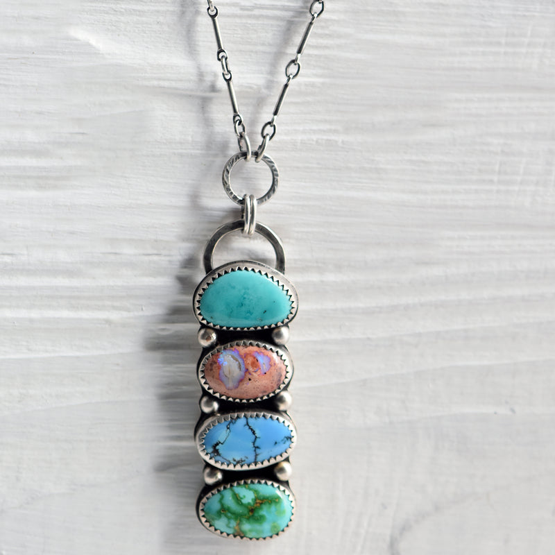 Stone Collector Necklace with Turquoise & Mexican Fire Opal