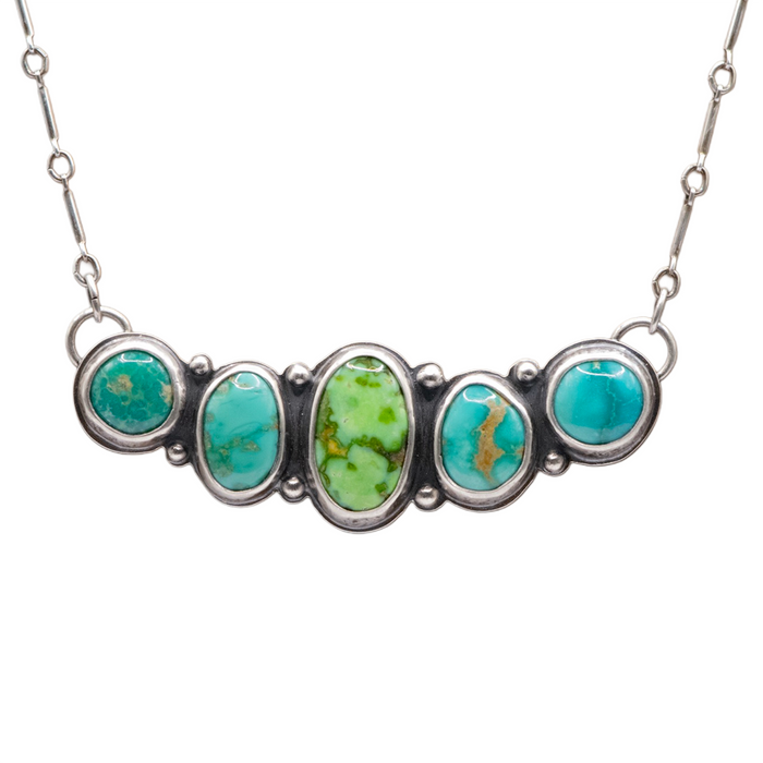 Sterling Silver & Emerald Valley Turquoise Stone Collector Horizontal Necklace