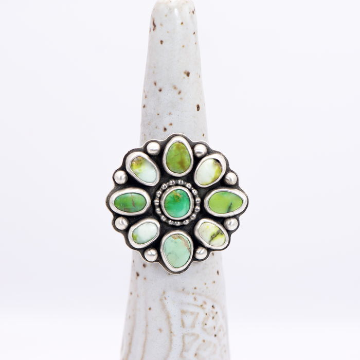 Blooming Stone Ring / Sterling Silver Ring / Verde Valley, Emerald Valley Turquoise & Palamino Variscite  / U.S. Size 7