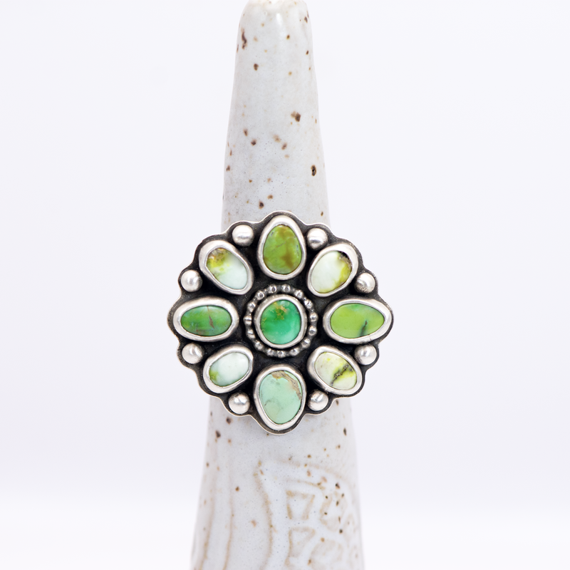 Blooming Stone Ring / Sterling Silver Ring / Verde Valley, Emerald Valley Turquoise & Palamino Variscite  / U.S. Size 7