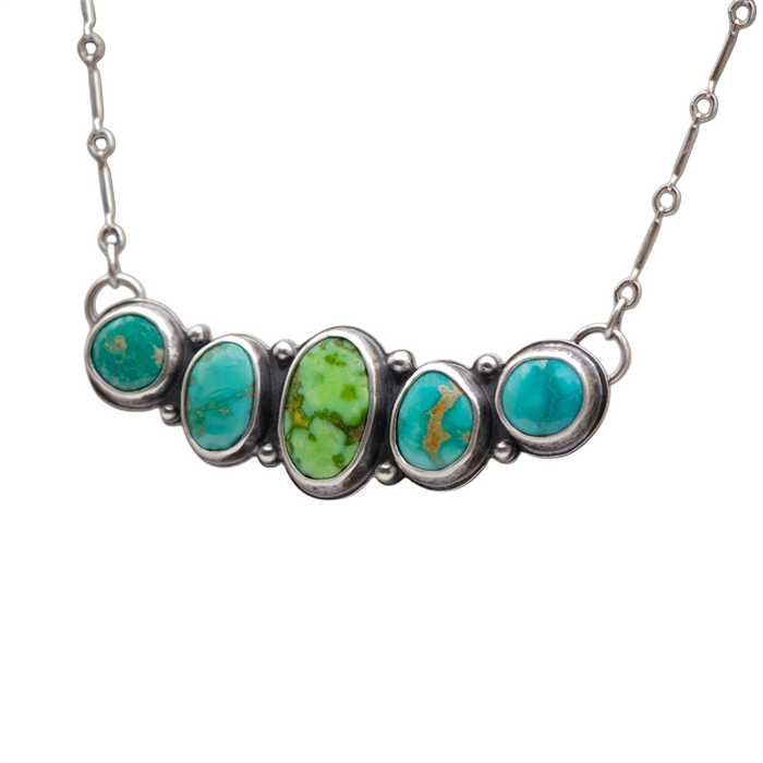 Sterling Silver & Emerald Valley Turquoise Stone Collector Bar Necklace