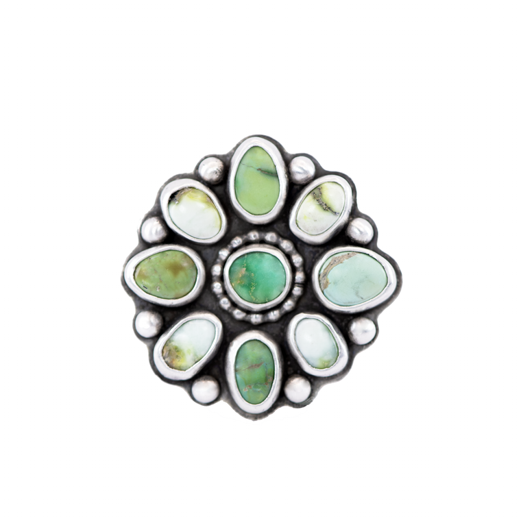 Blooming Stone Ring / Sterling Silver Ring / Verde Valley, Emerald Valley Turquoise & Palamino Variscite  / U.S. Size 7