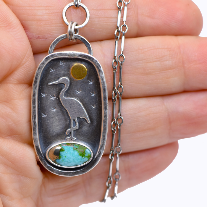 The Moonrise Heron Pendant — Forest Moon Collection