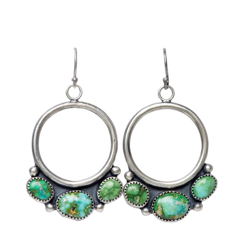 Sonoran Gold Turquoise Triple Stone Sterling Silver Hoops