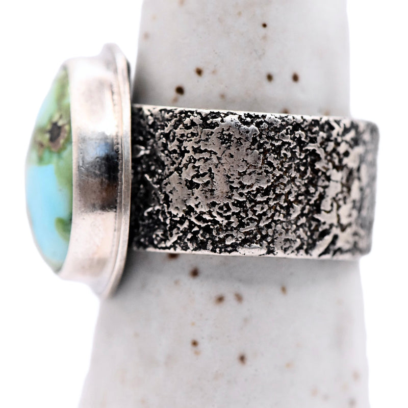 Sonoran Gold Turquoise & "Silver Dust" Textured Sterling Silver Ring  / U.S. Size 8.5