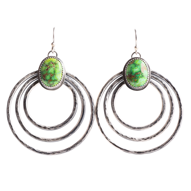 Ripple Hoops - Sterling Silver & Emerald Valley Turquoise