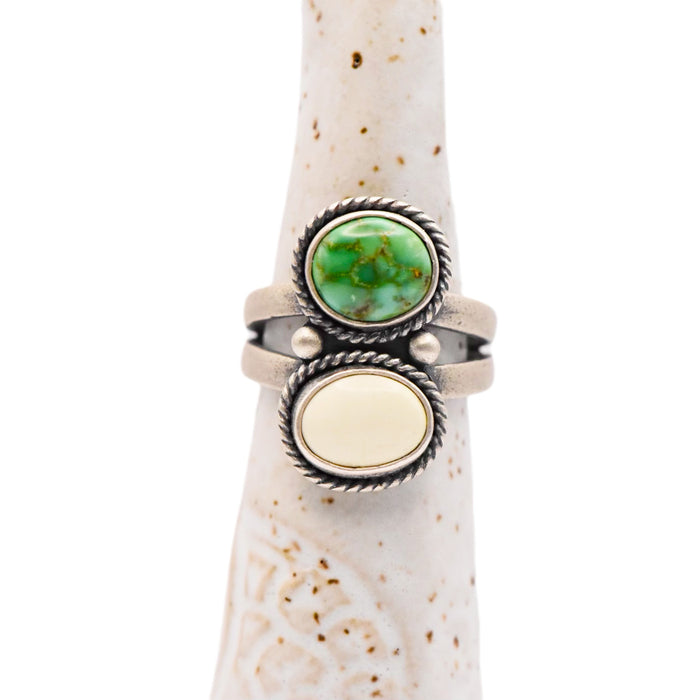 Verde Valley Turquoise + Ivory Creek Variscite Double Stone Ring  / U.S. Size 9