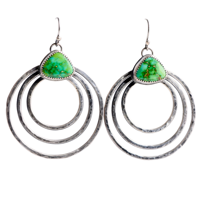 Ripple Hoops - Sterling Silver & Verde Valley Turquoise