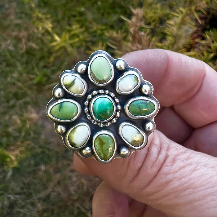 Blooming Stone Ring / Sterling Silver Ring / Verde Valley, Emerald Valley Turquoise & Palamino Variscite  / U.S. Size 7