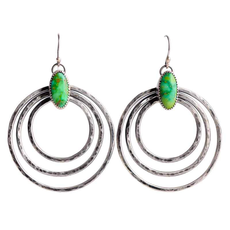 Ripple Hoops - Sterling Silver & Emerald Valley Turquoise