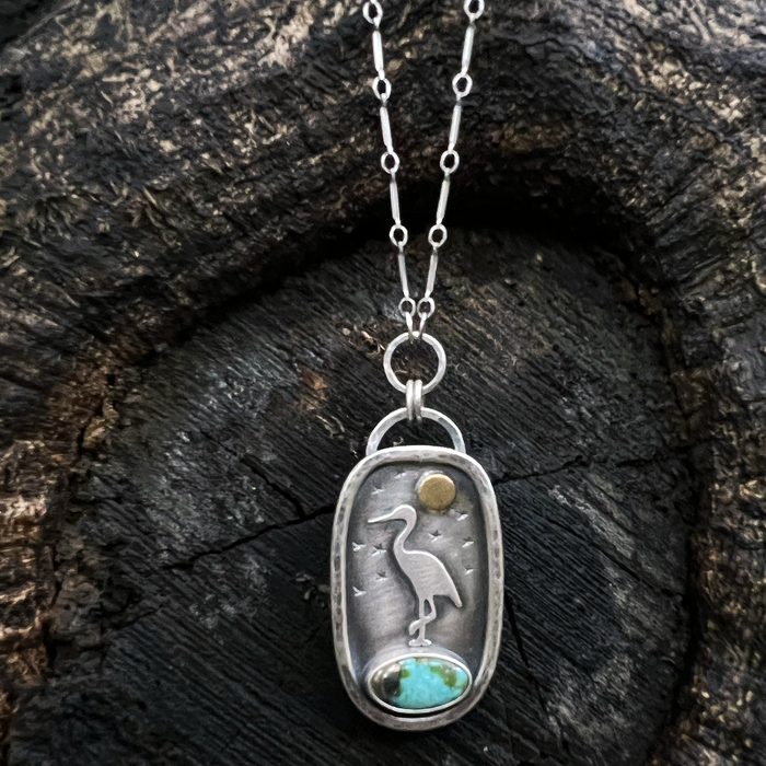 The Moonrise Heron Pendant — Forest Moon Collection