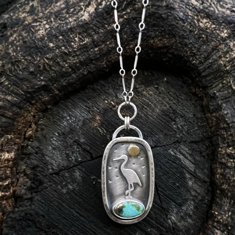 The Moonrise Heron Pendant — Forest Moon Collection