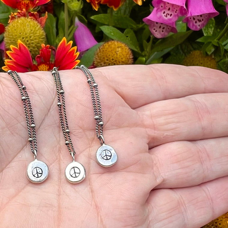 Peace Sign + Satellite Chain in Sterling & Fine Silver - Made to Order