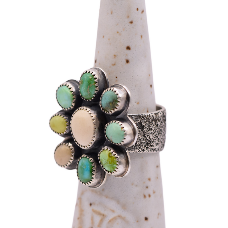 Soulflower Sterling Silver Ring with Ivory Creek, Emerald Valley & Verde Valley Turquoise / U.S. Size 9