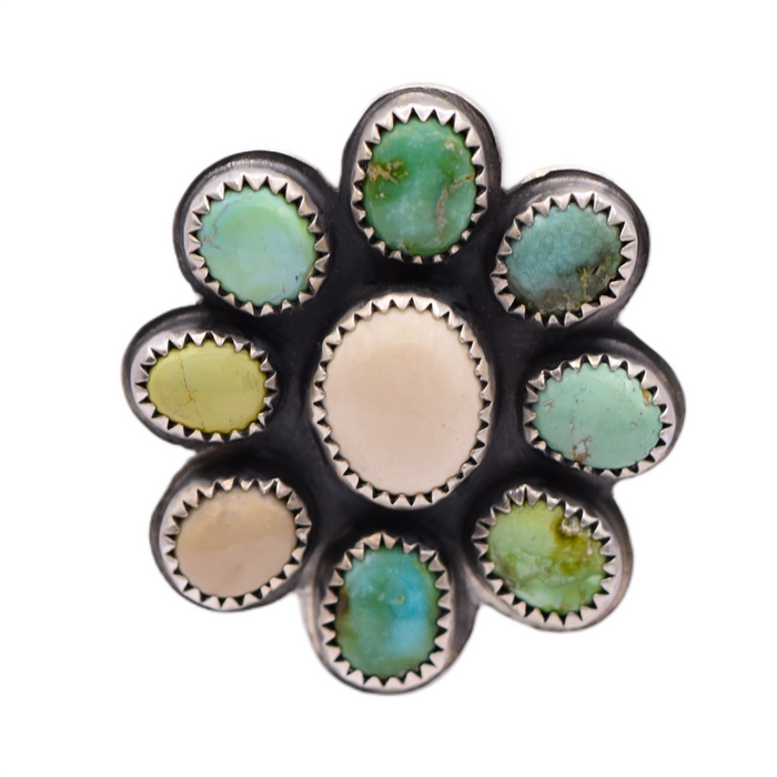 Soulflower Sterling Silver Ring with Ivory Creek, Emerald Valley & Verde Valley Turquoise / U.S. Size 9