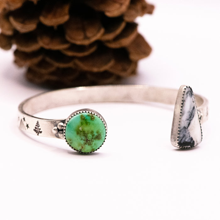 Verde Valley & White Buffalo Turquoise Sterling Silver Reverse Cuff