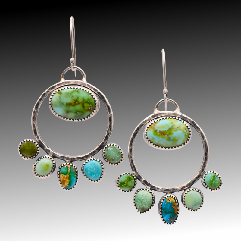 Stone Collector Sterling Silver Hoop Earrings with Verde Valley, Emerald Valley & Sonoran Mountain Turquoise