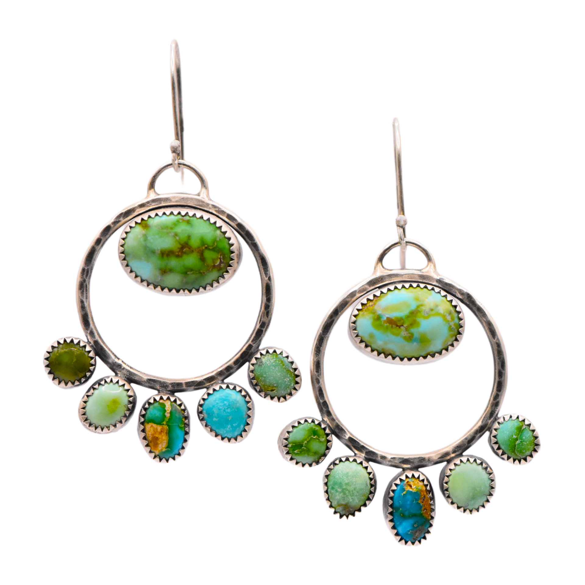 Stone Collector Sterling Silver Hoop Earrings with Verde Valley, Emerald Valley & Sonoran Mountain Turquoise