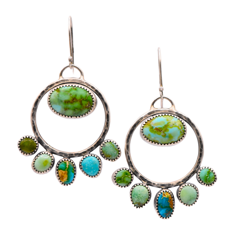 Stone Collector Sterling Silver Hoop Earrings with Verde Valley, Emerald Valley & Sonoran Mountain Turquoise