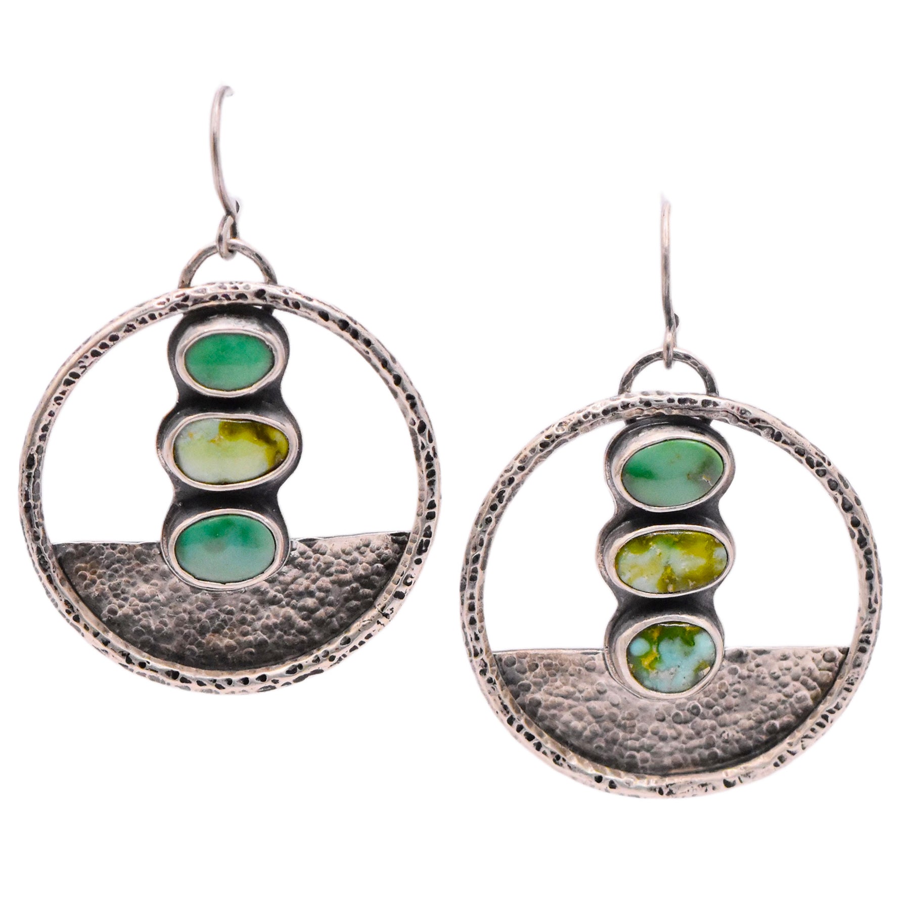 Sonoran Gold, Verde Valley & Emerald Valley Turquoise & Sterling Silver Hoops Earrings