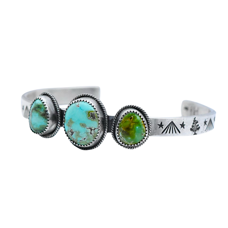 “Love is Touching Souls” Handcrafted Sterling Silver & Verde Valley Stamped Turquoise Cuff