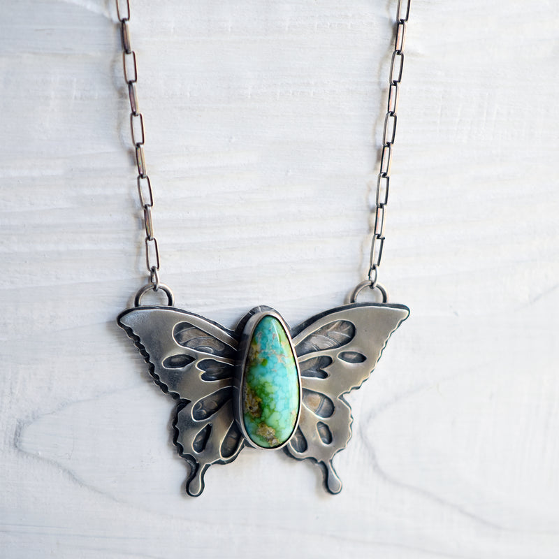Sterling Silver Butterfly & Sonoran Gold Turquoise Necklace