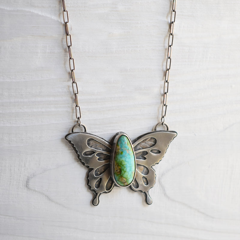 Sterling Silver Butterfly & Sonoran Gold Turquoise Necklace