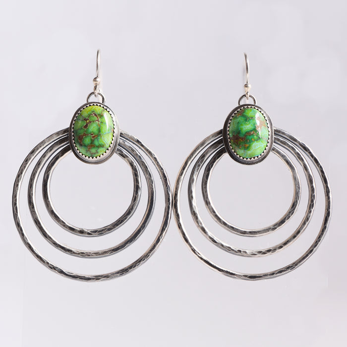Sterling Silver & Emerald Valley Turquoise Ripple Hoops