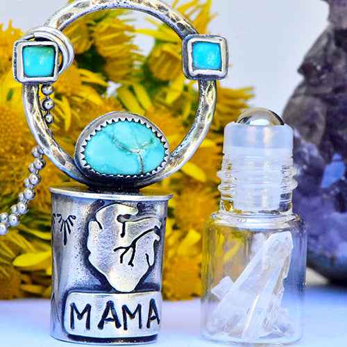 Essential Oil Rollerball  Necklace - Warrior Heart - "MAMA"
