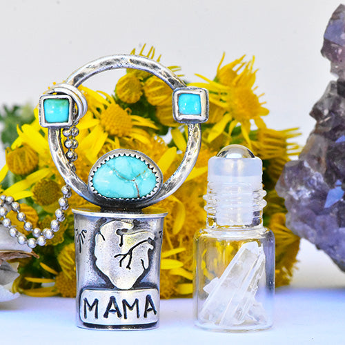 Essential Oil Rollerball  Necklace - Warrior Heart - "MAMA"