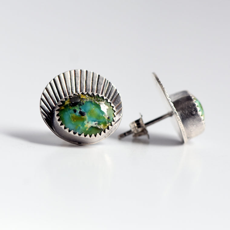 Sonoran Gold Turquoise & Sterling Silver Studs with Sun Rays