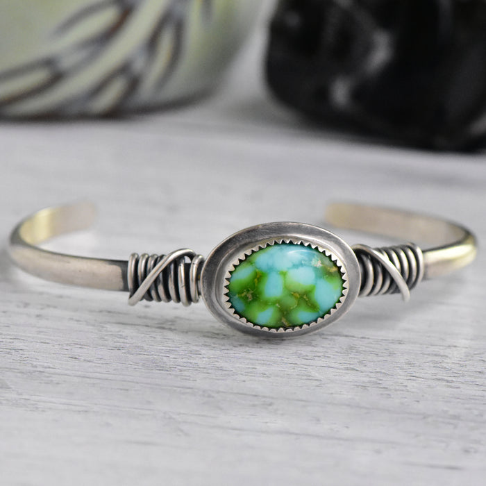 Wire-Wrapped Sterling Silver Cuff with Sonoran Gold Turquoise